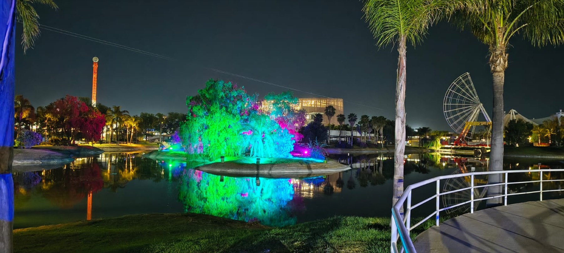 Arbolado de la Isla San Marcos en escena verde con iluminación DMX